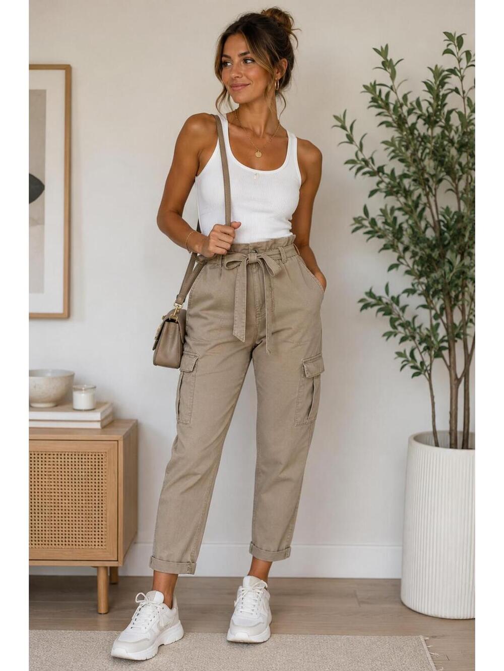 White House Black Market Taupe Cargo Pants Extra High Rise Tapered Ankle 8